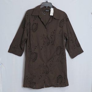 NWT Avenue Fudge Brown Long 100% Cotton Tunic Size 14/16